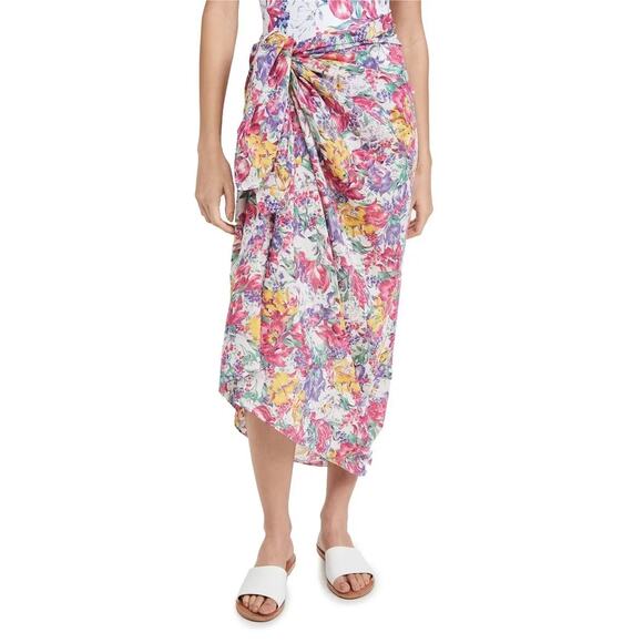 LoveShackFancy Noa Pareo Floral Print Silk Blend Sarong Wrap Coverup Midi Skirt - Picture 1 of 7